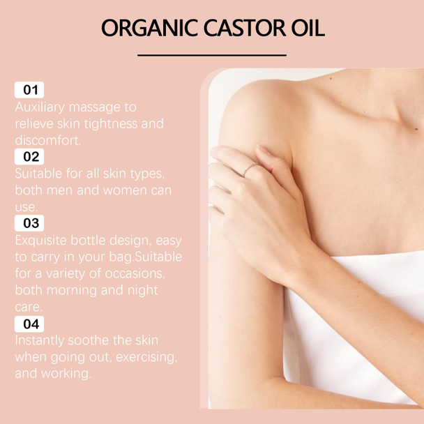 Paqiman Organic Castor Oil With Rose Quartz Roller Cold-Pressed 100% Pure Natural Formula For Skin Hair Care Hexane-.1.7 Fl Oz