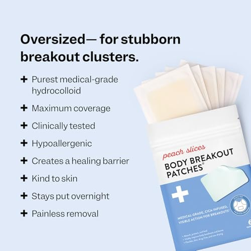 Peach Slices - Body Breakout Patches (6 Ct) - Overnight Body Pimple Patches - Hypoallergenic - Flexible & Painless - Cica & Hydrocolloid Bandages - Vegan & Cruelty  - Korean Skin Care & Beauty