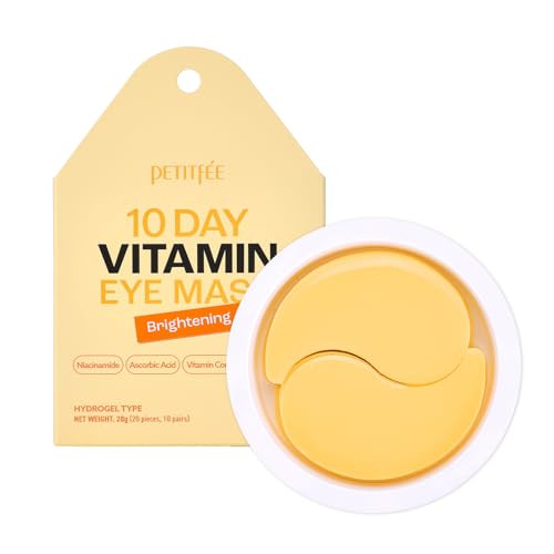 Petitfee 10 Day Eye Mask Vitamin 20Pcs (10Pairs) - Brightening Eye Patch Even Skin Tone With Ascorbic Acid Vitamin Complex Glutathione Niacinamide Travel Friendly Lightweight