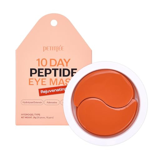 Petitfee 10 Day Eye Mask Peptide 20Pcs (10Pairs) - Rejuvenating Eye Patch Firming Eye With Hydrolyzed Extensin Peptide Adenosine Travel Friendly Lightweight