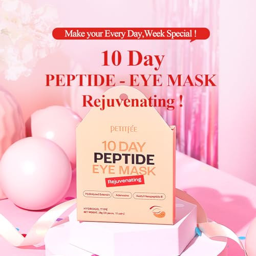 Petitfee 10 Day Eye Mask Peptide 20Pcs (10Pairs) - Rejuvenating Eye Patch Firming Eye With Hydrolyzed Extensin Peptide Adenosine Travel Friendly Lightweight