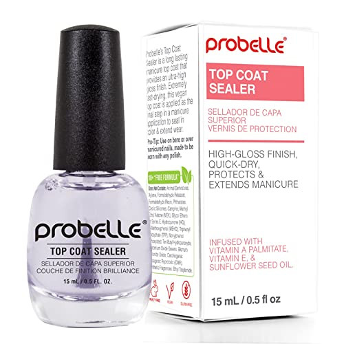 Probelle Top Coat Sealer Quick Dry Nail Polish Top Coat High Shine Glossy Nail Finish Instantly Forms Clear Barrier For Enamel Protection Fast Dry Manicure Long Lasting Results 0.5 Fl Oz/ 15 Ml