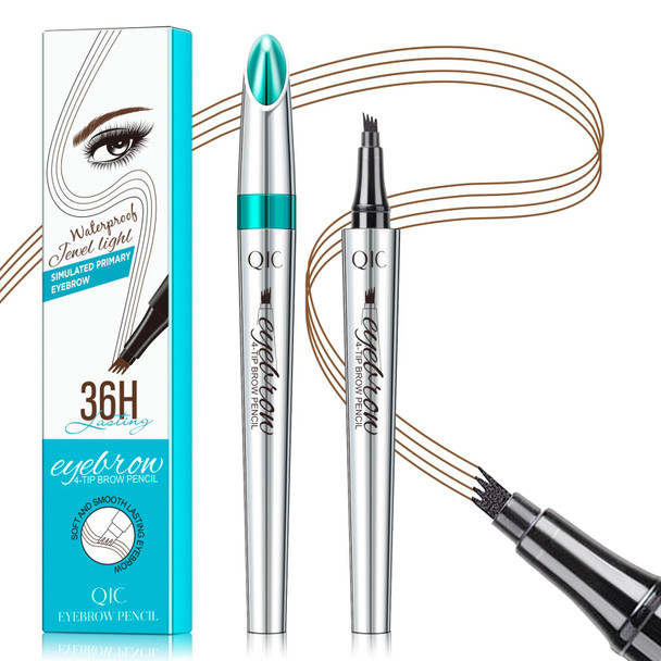 Qic Eyebrow Pencil With 4 Tip Microblade For Natural Eyebrow Makeup Eyebrow Microblading Pen Waterproof &Smudge-Proof (2# Dark Brown)
