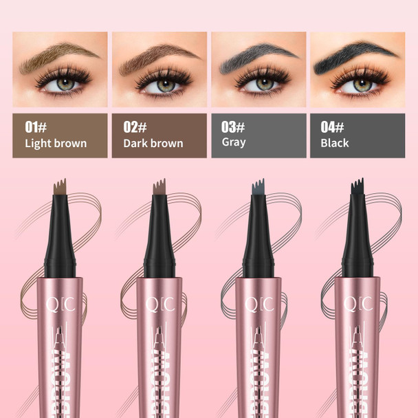 Qic Microblading Eyebrow Peneyebrow Pencils For Women With 4-Fork-Tip Waterproof Eye Brow Pencil Natural Hair-Like And Long-Lasting (Light Brown)