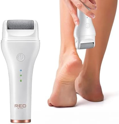 Red By Kiss Cordless Electric Foot File Callus Remover 3 Roller Heads & 2 Speed Setting Long And Curved Roller Head Stone Wet & Dry Dual Purpose Up To 2 Hr Runtime Easy & Portable
