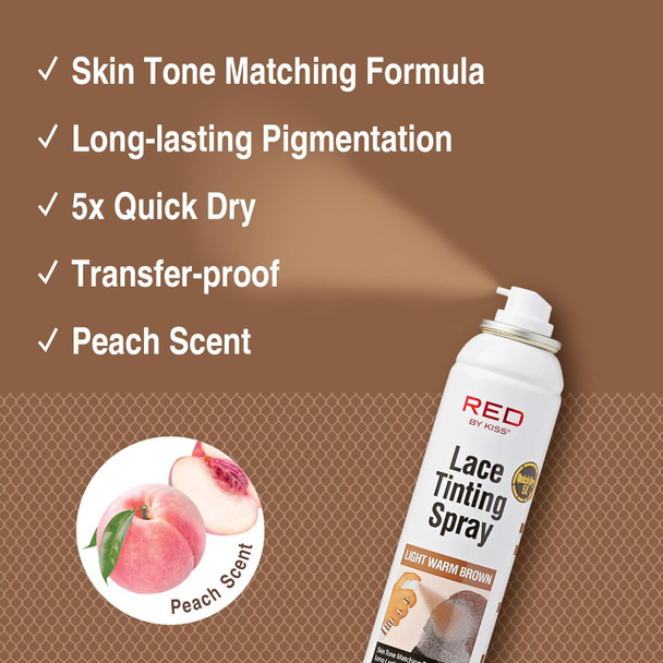 Red By Kiss Lace Tinting Spray Quick Dry & Skin Tone Matching For Lace Wig Transfer-Proof No Smudging Long Lasting Precision Control With Pointed Nozzle Peach Scent