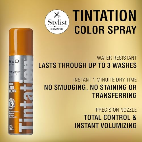 Red By Kiss Tintation Temporary Hair Color Spray Instant Gray Root Touch Up Coverage Water-Resistant & Smudge-Proof Easy Wash Out Barber & Hairline Touch-Up Quick-Dry (Light Brown 2.82 Oz)