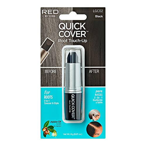 Red By Kiss Quick Cover Root Touch Up Stick Water-Resistant Temporary Gray Hair Concealer With Brush For Roots And Beard Long-Lasting Coverage Easy Application (1 Pack Black)