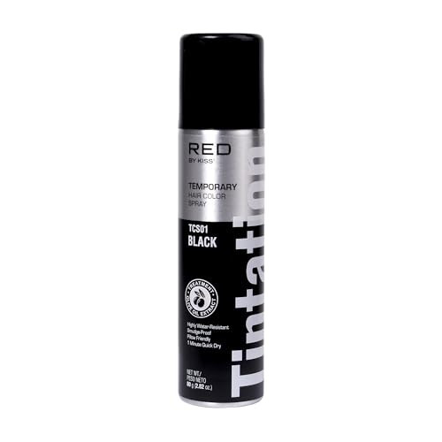 Red By Kiss Tintation Temporary Hair Color Spray Instant Gray Root Touch Up Coverage Water-Resistant & Smudge-Proof Easy Wash Out Barber & Hairline Touch-Up Quick-Dry (Black 2.82 Oz)