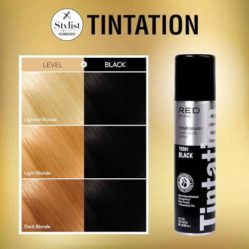 Red By Kiss Tintation Temporary Hair Color Spray Instant Gray Root Touch Up Coverage Water-Resistant & Smudge-Proof Easy Wash Out Barber & Hairline Touch-Up Quick-Dry (Black 2.82 Oz)