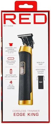 Red By Kiss Edge King Cordless Trimmer Zero-Gapped Dlc Blade For Precision Detailing Usb-C Quick Charge Up To 4 Hours Runtime Luxury Pouch Blades Cover & Cleaning Supplies Included