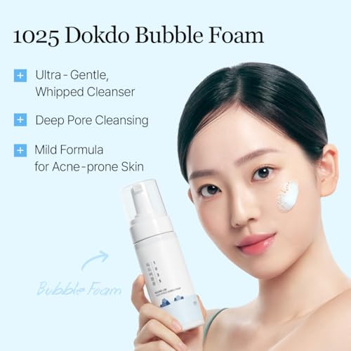Round Lab 1025 Dokdo Bubble Foam Cleanser Gentle Face Wash For Sensitive Skin Low Ph 5.5 Hydrating Korean Skincare Soothing Panthenol & Deep Sea Water Hypoallergenic Fragrance- (5.07 Fl Oz)