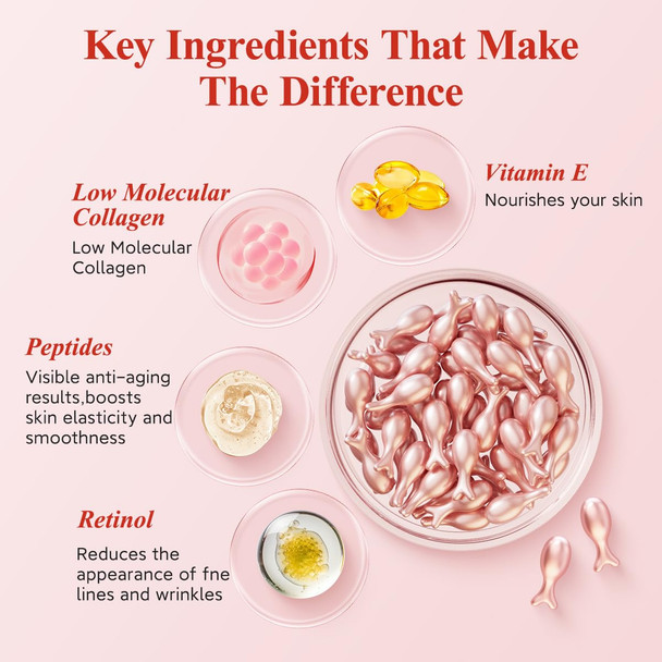 HKH Retinol Serum Capsules for Face Anti aging Wrinkle Skincare Serum with Vitamin A and E Collagen for Women Moisturising Smoothing Fine Lines and Firming Skin Travel Friendly 38 Capsules