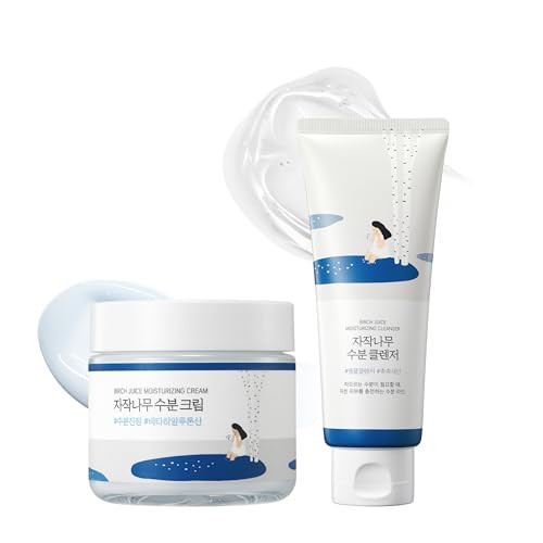 Round Lab Birch Juice Moisturizing Cream + Birch Juice Moisturizing Cleanser Deep Hydrating Face Moisturizer Clears Away Dead Skin Cells Soothing Korean Skincare
