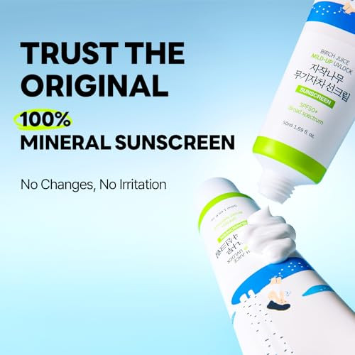 Round Lab Birch Juice Mild-Up Sunscreen Uv Lock 1.69 Fl Oz  Spf 50+ Broad Spectrum Mineral Zinc Oxide For Sensitive Skin Control Oil And Sebum Korean Sunscreen