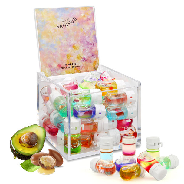 Sahipub 40 Pcs Hair Oil Perfume - Essence Oil & Hair Perfume 2 In 1 For Frizz Dry Damaged Hair Argan Avocado & Amino Acids Nourishing Shining Leave-In Hair Fragrance Serum Long Lasting Scented 1.83 Fl Oz