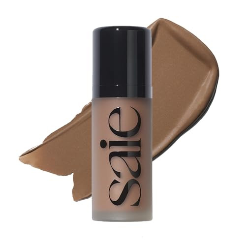Saie Radiant Glow Duo - Dew Bronze Soft-Focus Liquid Bronzer In Salt (0.4 Oz) & Mini Glowy Super Gel Lightweight Illuminator In Sunglow (0.5 Oz) Hydrating Makeup Essentials For A Sun-Kissed Glow