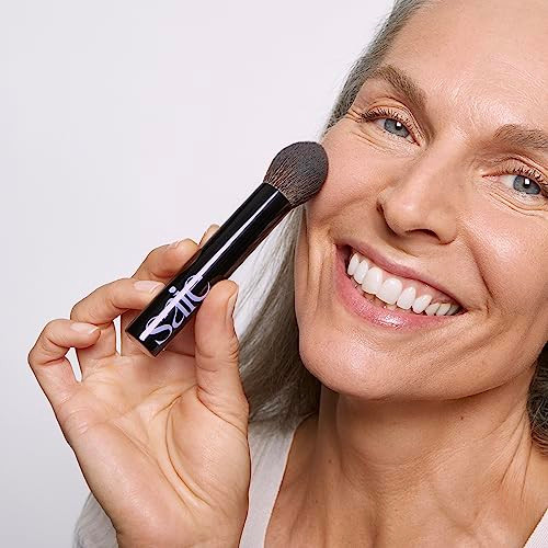 Saie Face Powder Duo Medium - The Fluffy Brush Soft Multi-Use Targeted Powder Brush With Tapered Tip & Airset Radiant Loose Setting Powder Translucent Medium (0.14 Oz) - Vegan Cruelty-Fee