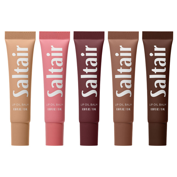 Saltair Hydrating Lip Oil Balm Clear And Tinted Lip Gloss Essentials Shades 5-Pack. Moisturizing Vegan Conditioning For Dry Cracked Lips With Glossy High-Shine Finish. Coconut Vanilla Flavor