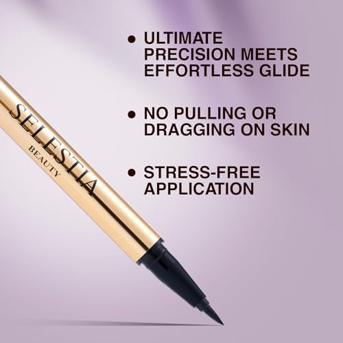 Selestia Beauty Liquid Eyeliner Pen & Curl Black Mascara - Queen Cobra Set - Black Eye Liner & Voluminous Mascara - Waterproof Eyeliner And Lash Definer For Snatched Eye Makeup