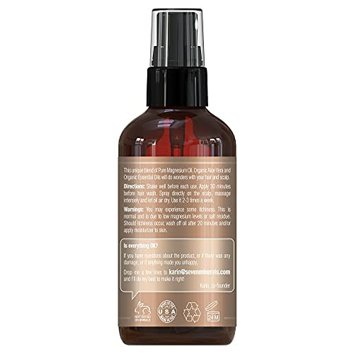 Seven Minerals Anti-Hair Loss Treatment - Magnesium Spray For Men And Women  Made In Usa - 100 Percent Natural And Organic  Ebook Included ()