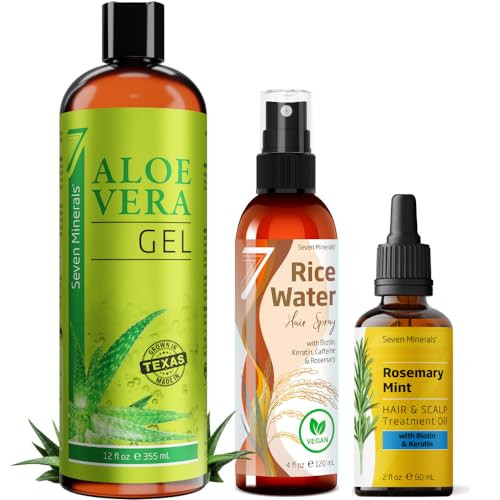 Seven Minerals Fermented Rice Water Organic Aloe Vera Gel & Rosemary Mint Hair Oil With Biotin & Keratin