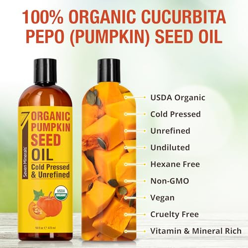 Seven Minerals  Pumpkin Seed Oil For Hair Growth Face & Body - Big 16Oz Bottle - Usda Organic Cold-Pressed & Hexane  - Lightweight Non-Greasy & Deeply Moisturizing For Scalp Skin