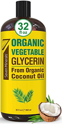 Seven Minerals Organic Vegetable Glycerin - Big 32 Fl Oz Bottle - No Palm Oil Made With Organic Coconut Oil - Therapeutical Grade Glycerine For Diys - Hair Nails & Skin Moisturizer - Non-Gmo
