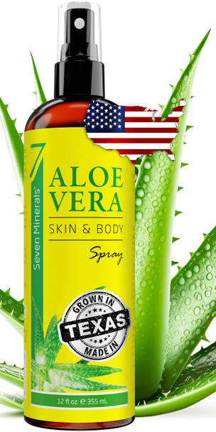 Seven Minerals Organic Aloe Vera Spray For Body & Hair - From Freshly Cut Aloe Plant Extra Strong Easy To Apply No Thickeners So It Absorbs Rapidly No Sticky Residue - Made In Usa (Big 12 Fl Oz)