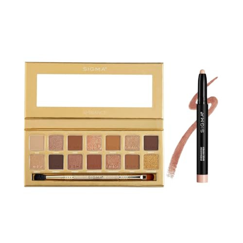 Sigma Beauty Eye Perfection Bundle Ãƒ¢Ã¢Š¬Ã¢‚¬Å“ Eyeshadow Primer Base (Persuade Light Pink Beige Matte) + Ambiance Eyeshadow Palette With 14 Neutral & Gold Shades Brushes & Mirror Ãƒ¢Ã¢Š¬Ã¢‚¬Å“ Long-Lasting Crease- W