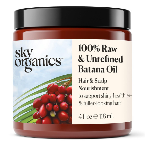 Sky Organics - Batana Oil 4 Fl Oz - 100% Raw & Unrefined - Hair & Scalp Nourishment - Fatty Acids Antioxidants & Vitamins - Sourced From Honduras - Vegan & Cruelty  - Hair Care & Self Care