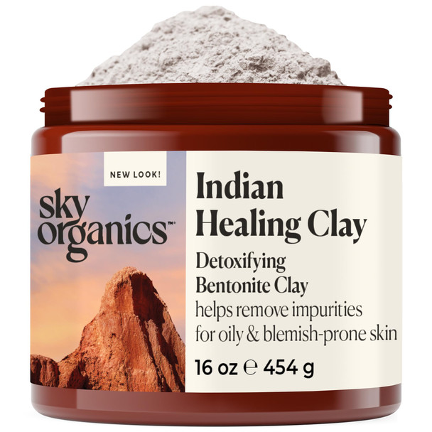 Sky Organics - Indian Healing Clay 16 Oz - Detoxifying Bentonite Clay Powder - Exfoliating Face Mask - Pore Cleaner - Combination & Oily Skin - Natural Vegan & Cruelty  - Skin Care W Ebook