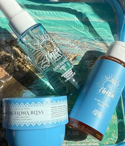 Solo En Ibiza Barcelona Bliss Summer Bath  Set Bubble Bath Body Mist And Body Butter Blue Travel Case