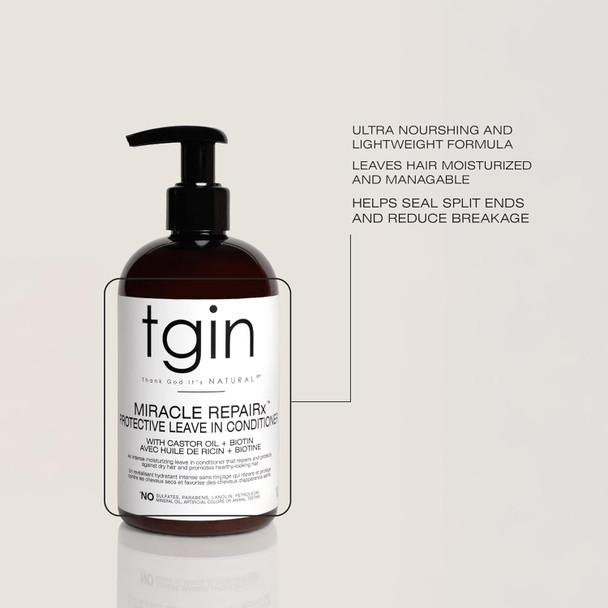 Thank God It'S Natural Tgin Miracle Repairx Protective Leave In Conditioner For Curly Coily Wavy Hair Includes Biotin Black Castor Oil Repairs Restores Damaged Color-Treated Hair 13 Oz
