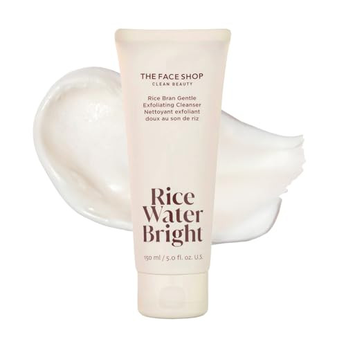 The Face Shop Rice Water Bright Rice Bran Gentle Exfoliating Cleanser - Hydrating Moisturizing & Brightening Face Cleanser - Vegan Exfoliating Face Wash Face Scrub - Korean Skin Care Face Exfoliator