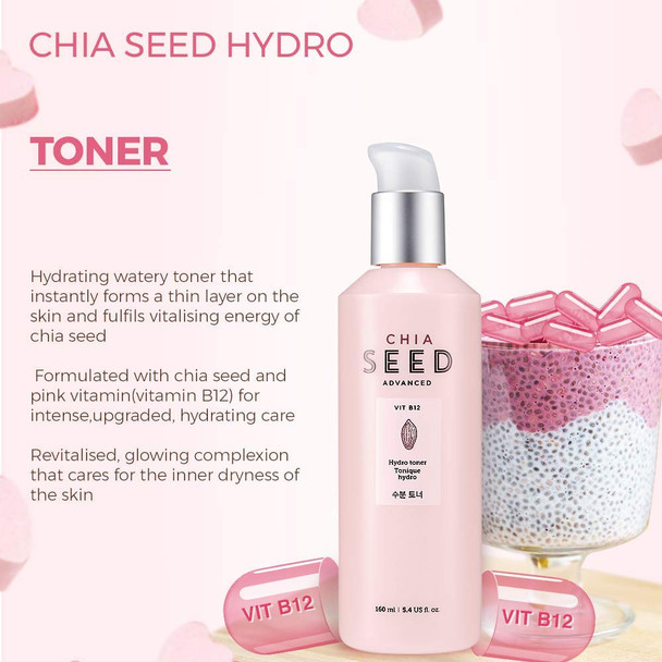 The Face Shop Chia Seed Hydro Toner  Soft Hydrating Lotion For Dry Skin Moisture & Comfort  Formulated With Chia Seed & Vitamin B12 For Intense D & Hydrating Care 5.4 Fl Oz