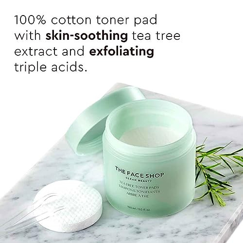 The Face Shop Tea Tree Toner Pads - Improve Uneven Skin Tone Pore Minimizer - Exfoliating Dual Sided Toner Pad - Aha Bha Pha Hyaluronic Acid - Cotton Facial Pad - Korean Toner - Korean Skin Care