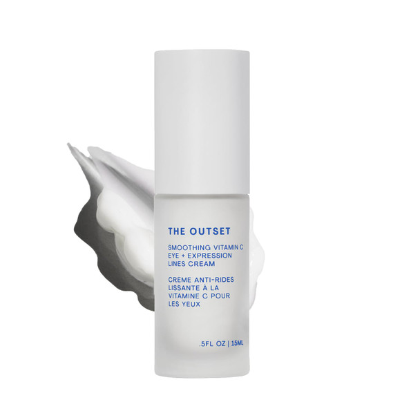The Outset Vitamin C Smoothing Eye + Expression Lines Cream - Gentle Fragrance  - Wrinkle Reducing Brightening - Clean Vegan Gluten  - All Skin Types Sensitive Skin - .5 Fl Oz