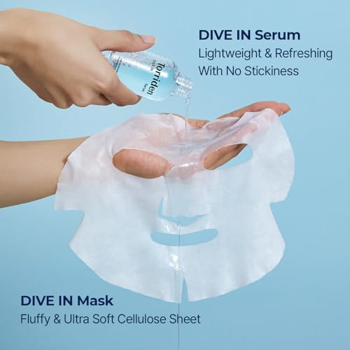 Torriden Dive-In Low-Molecular Hyaluronic Acid Serum 1.69 Fl Oz + Sheet Masks 10Ea  Vegan Clean Cruelty  Facial Ampoule Cellulose Mask Pack Alcohol- Fragrance-