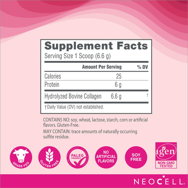 NeoCell Super Collagen Powder, 19oz, Non-GMO, Grass Fed, Paleo Friendly, Gluten Free, Collagen Peptides Types 1 & 3 for Hair, Skin, Nails and Joints (Packaging May Vary), 82 Servings