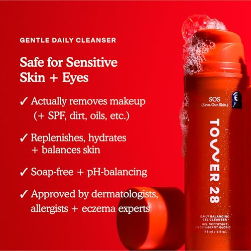 Tower 28 Sos Gel Cleanser + Makeup Remover For Sensitive Skin Gentle Hydrating Ph-Balanced Face Wash Removes Makeup And Spf Without Drying - 150Ml