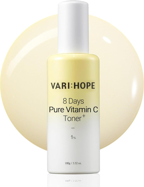 Varihope 8 Days Pure Vitamin C Toner (3.5Oz) - Hydrating Mildly Acidic Soothing Toner. Korean Skin Care. Stabilized Vitamin C Kakadu Plum Beta-Glucan.