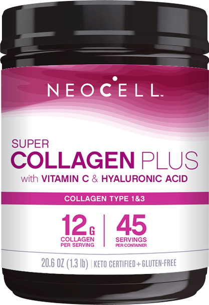 NeoCell Super Collagen Plus with Vitamin C and Hyaluronic Acid, Collagen Type 1 and 3, 20.6 Oz