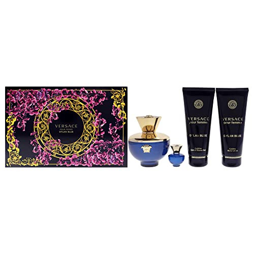 Versace Dylan Blue 3.4Oz Edp Spray 3.4Oz Body Lotion 3.4Oz Bath And Shower Gel 0.16Oz Edp Spray Women 4 Pc  Set