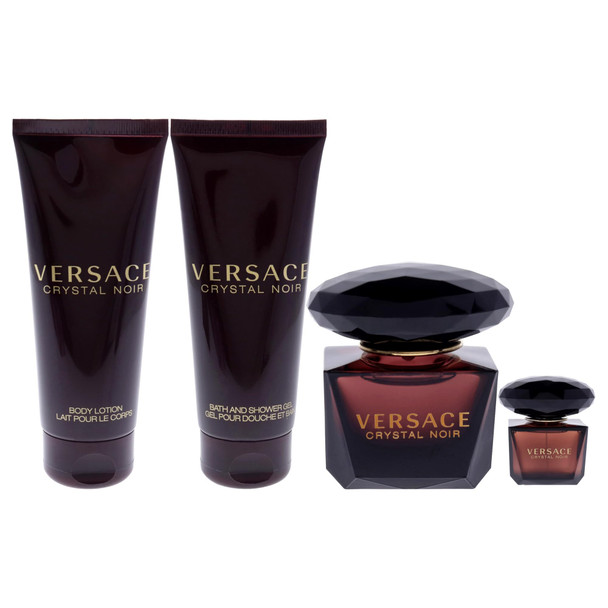 Versace Crystal Noir By Versace For Women 4 Piece Set Includes: 3.0 Oz Eau De Parfum Spray + 3.4 Oz Bath And Shower Gel + 3.4 Oz Body Lotion + 0.17 Oz Eau De Parfum