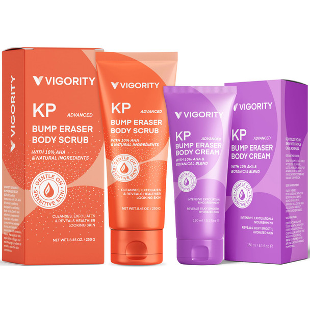 Vigority Kp Bump Eraser Body Scrub & Keratosis Pilaris Lotion Bundle Set Ãƒ¢Ã¢Š¬Ã¢‚¬Å“ Strawberry Legs Treatment For Women - Exfoliates & Deeply Hydrates For Smoother Healthy-Looking Skin