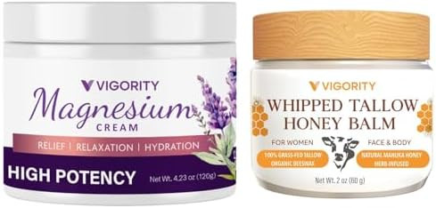 Vigority Relaxation & Skin Nourishment Bundle: Magnesium Cream For Sleep & Organic Beef Tallow Balm - Comfort For Muscles Deep Hydration For Skin
