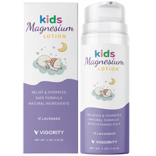 Magnesium Lotion for Kids & Babies Sleep - Bedtime Calming Body Cream with Natural Ingredients, Lavender Oi - 118g
