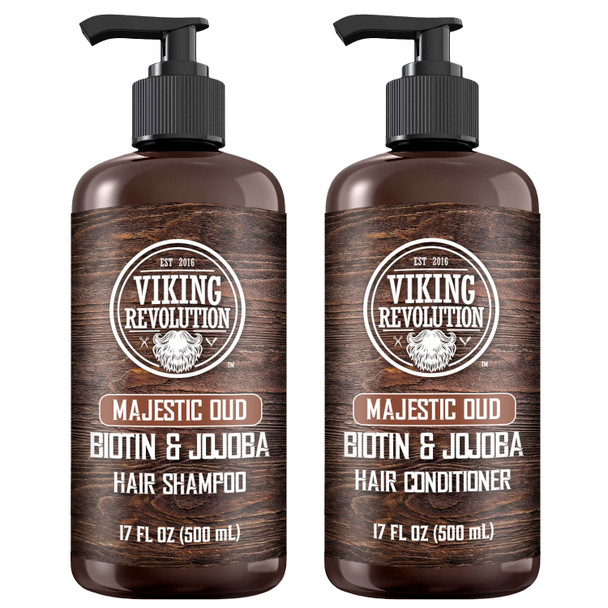Viking Revolution Spiced Vanilla Mens Shampoo And Conditioner Set With Biotin And Jojoba Oil - Natural Hair Shampoo And Hair Conditioner For Men With Vitamin B5 - Mens Shampoo For Thinning Hair (17Oz)