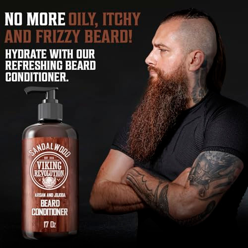 Viking Revolution Beard Conditioner W/Argan & Jojoba Oils - Softens & Strengthens - Sandalwood Scent - Beard Conditioner W/Beard Oil (17Oz Conditioner)